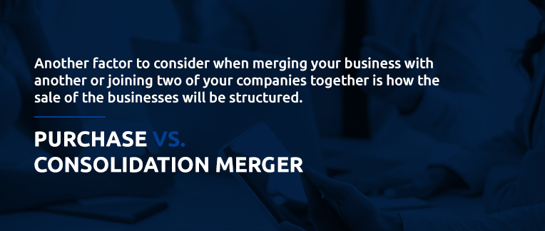 Comparison of purchase consolidation and a merger in business.